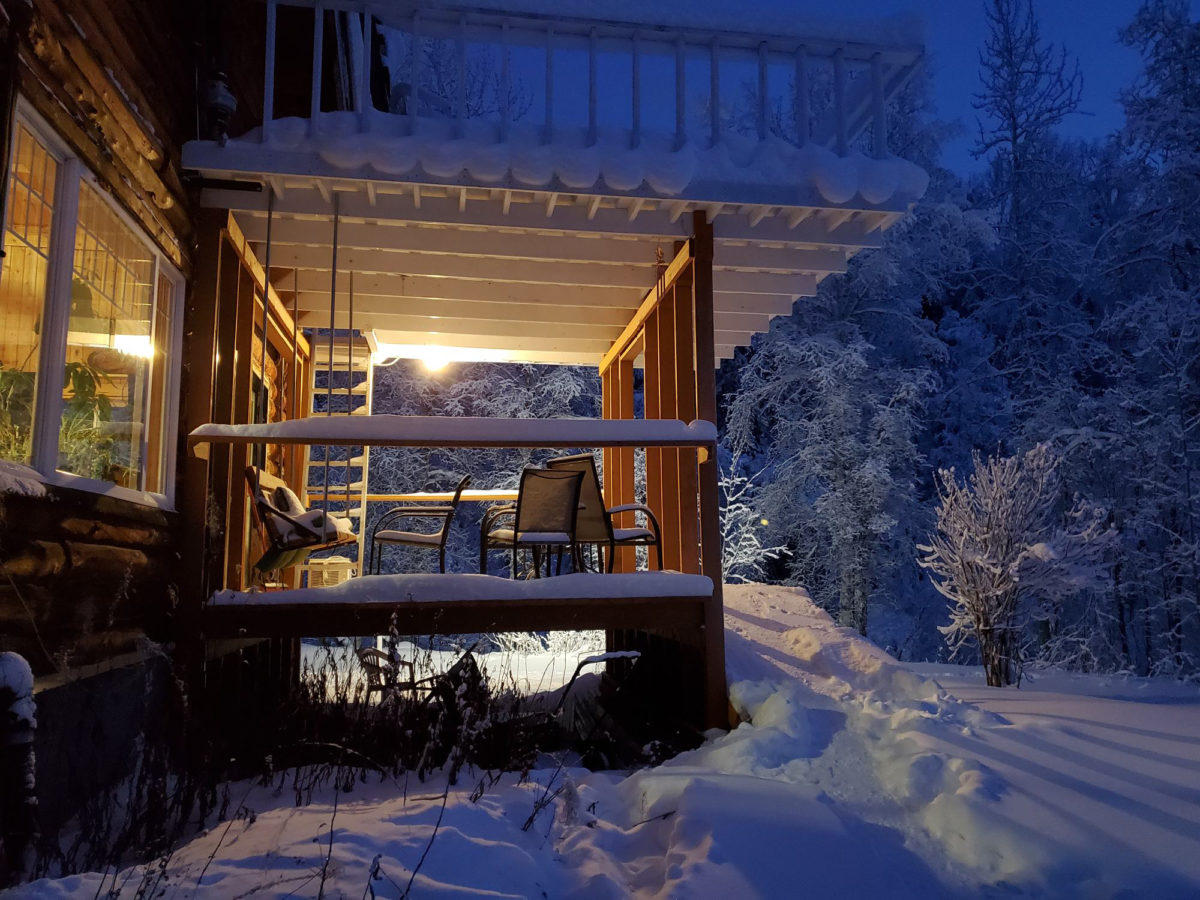 porch snow night